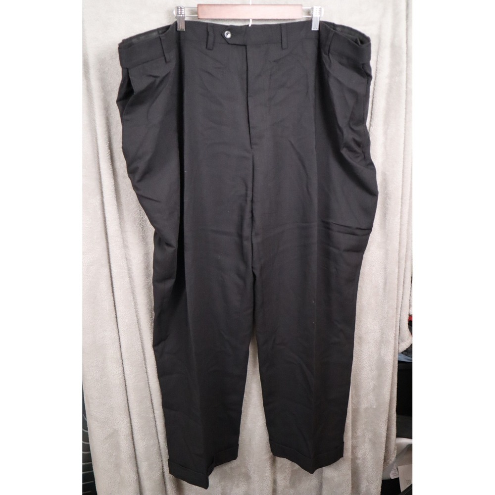 Paul Fredrick Mens 56x32 Black 100% Wool Classic Fit Cuffed Dress Pants